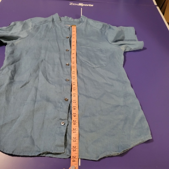 J.Jill Linen Blouse Buttondown Short Sleeve Blue  Casual Career Womens Small - Picture 10 of 11